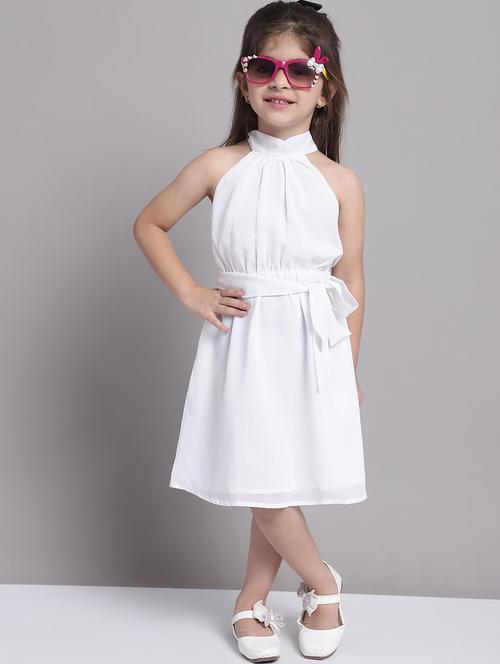 girls white halter neck a-line dress - 21731767 - Standard Image - 0