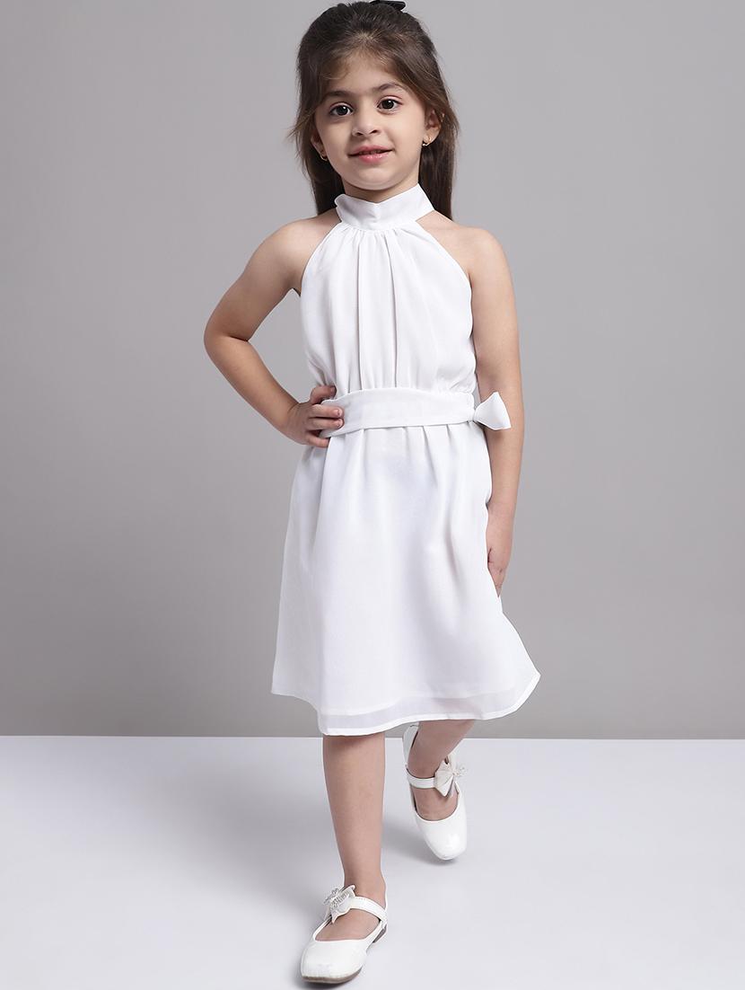 girls white halter neck a-line dress - 21731767 - Standard Image - 3