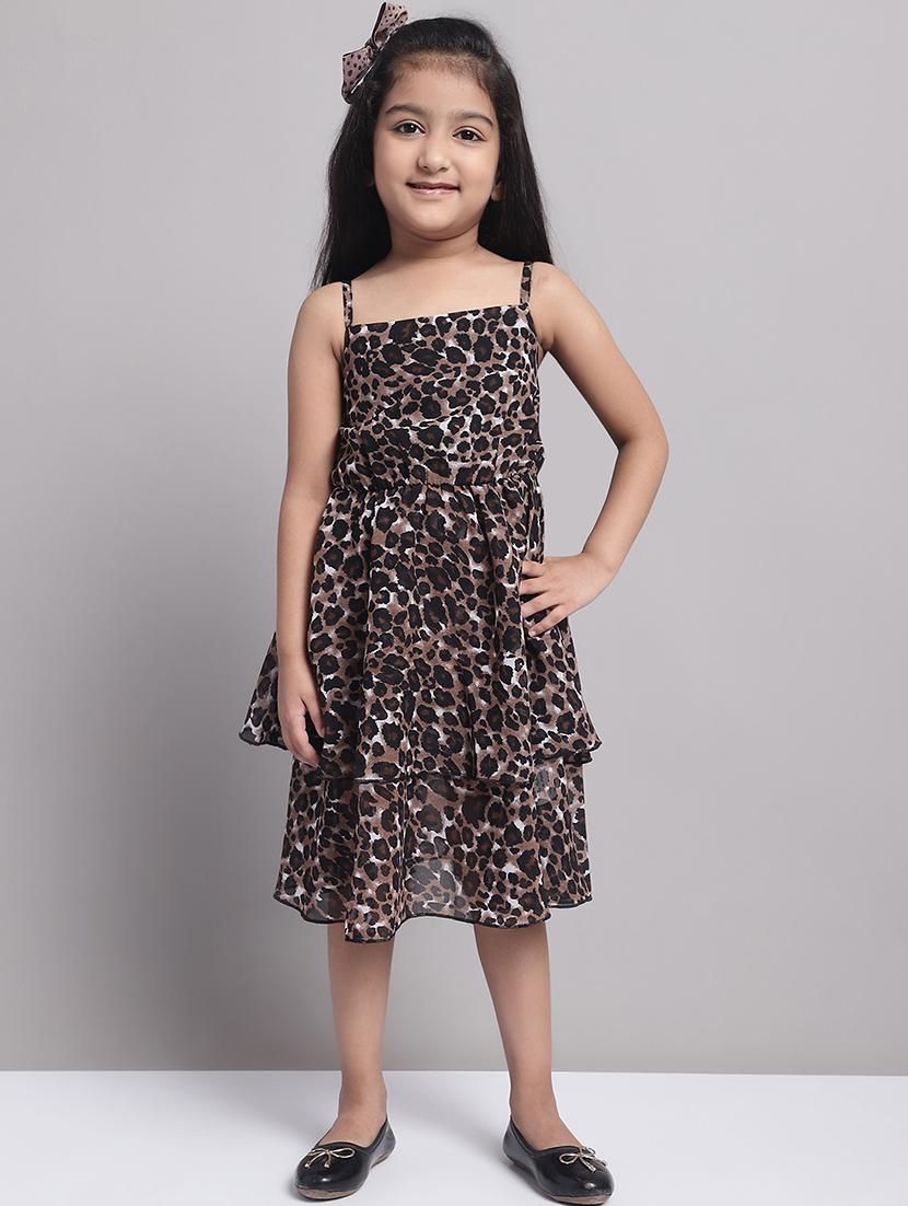 girls black animla printed layered dress - 21731782 - Zoom Image - 0
