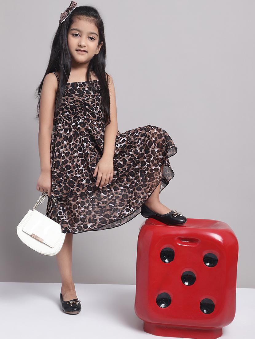 girls black animla printed layered dress - 21731782 - Standard Image - 3