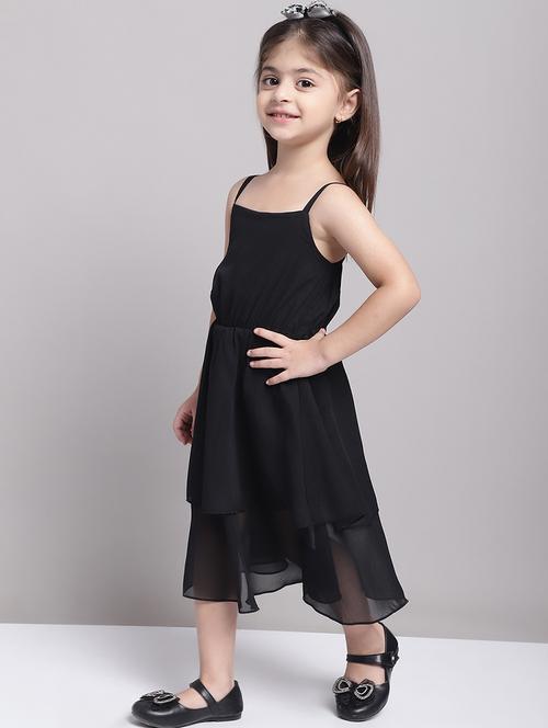 girls black solid shoulder strap layered dress - 21731783 - Standard Image - 0