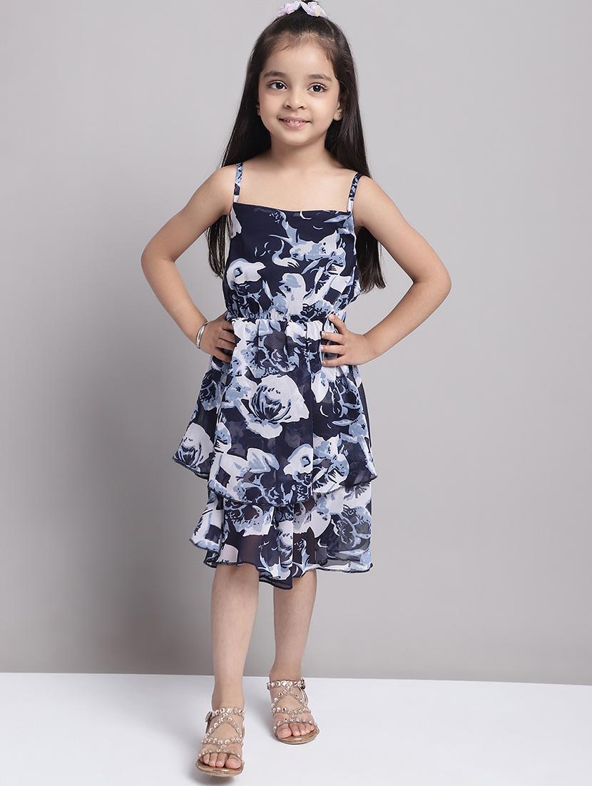 girls navy blue sleeveless regular fit layered dress - 21731787 - Zoom Image - 0