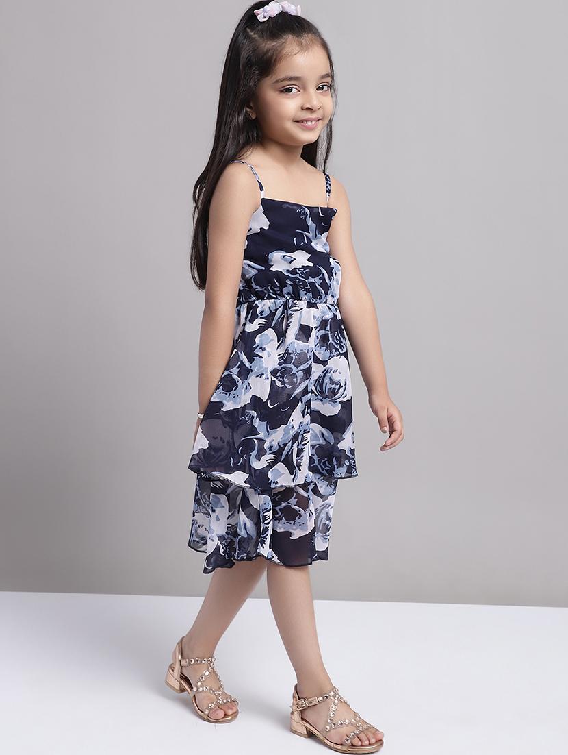 girls navy blue sleeveless regular fit layered dress - 21731787 - Standard Image - 3