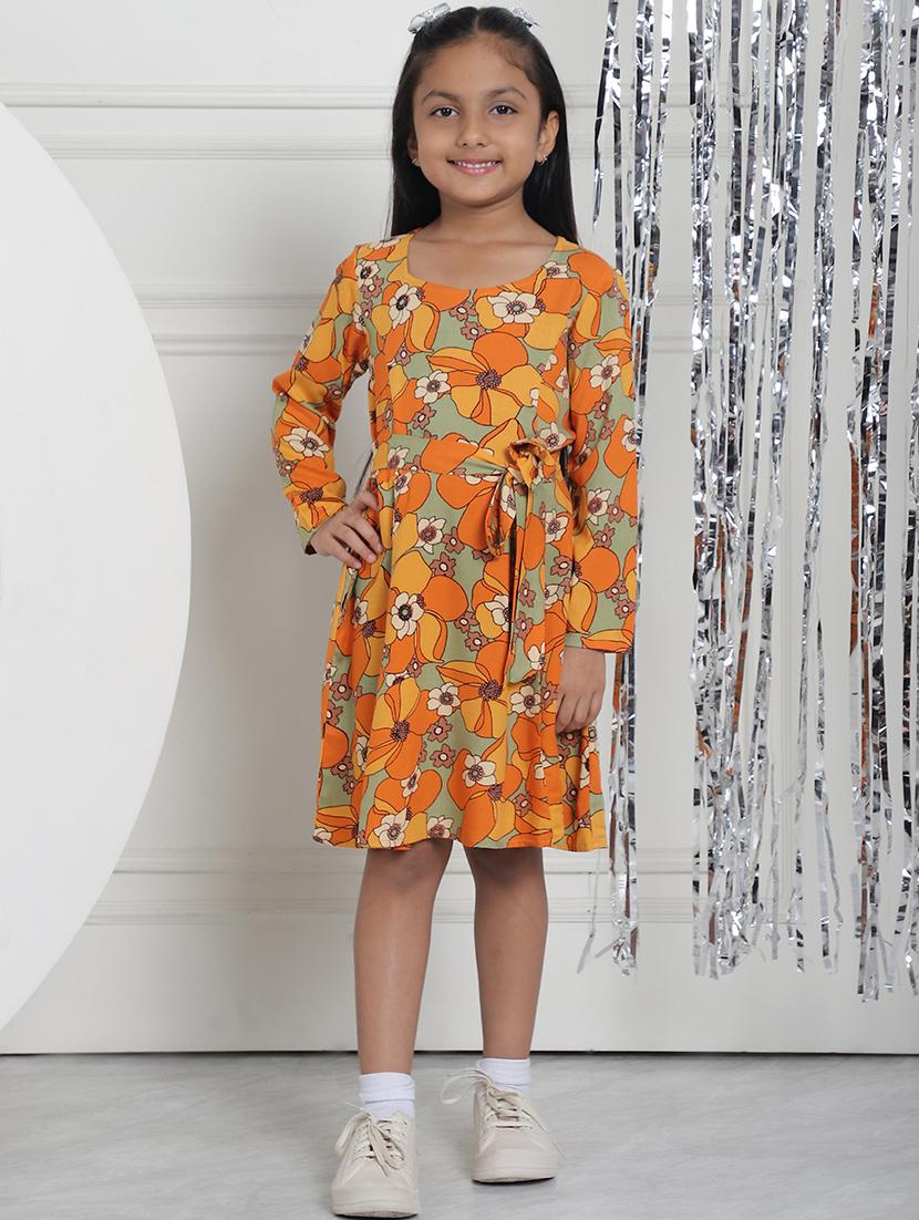 girls floral long sleeve regular fit dress