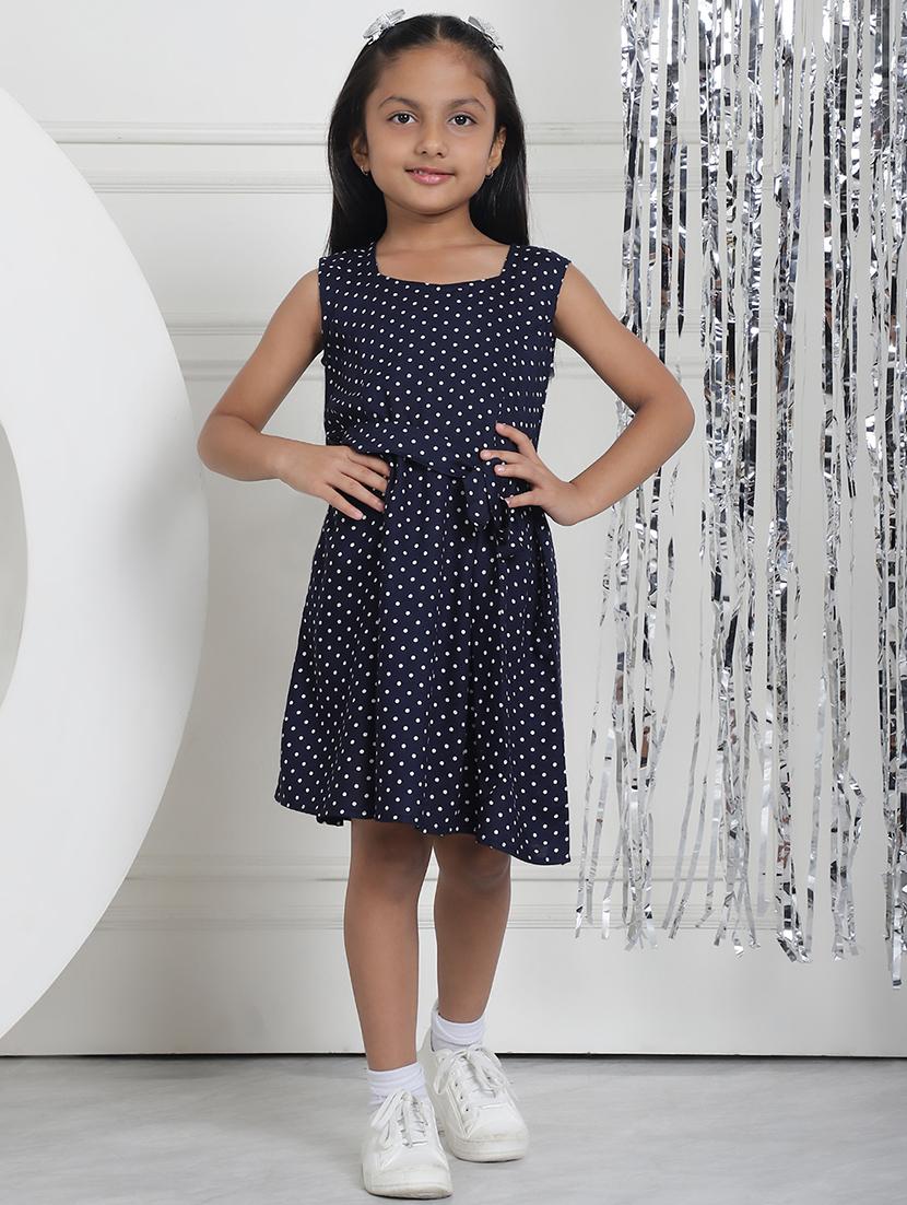girls polka dot sleeveless regular fit a-line dress