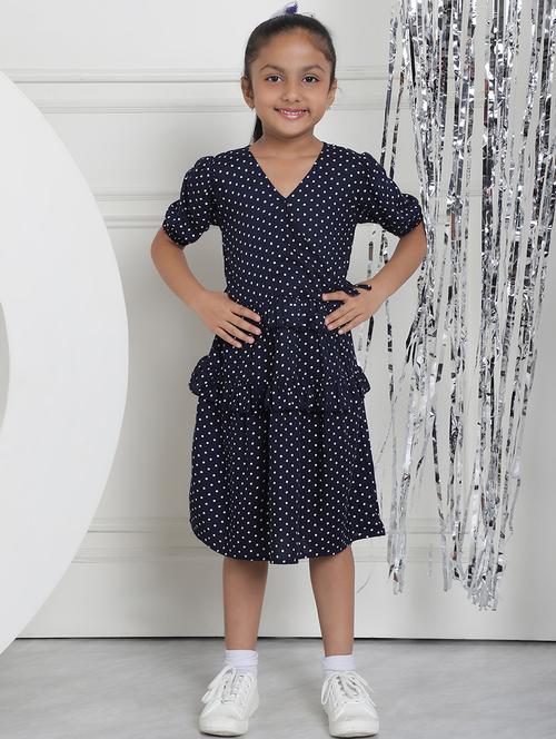 girls navy blue polka dot puff sleeve tiered dress - 21731820 - Standard Image - 0