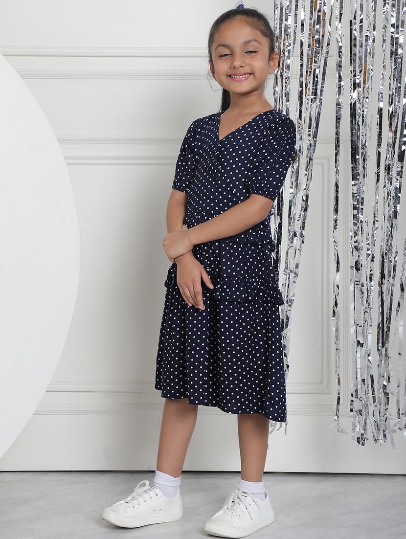 girls navy blue polka dot puff sleeve tiered dress - 21731820 - Standard Image - 3