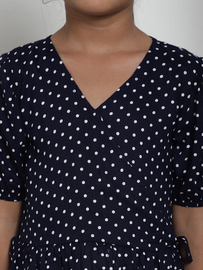 girls navy blue polka dot puff sleeve tiered dress - 21731820 - Standard Image - 5