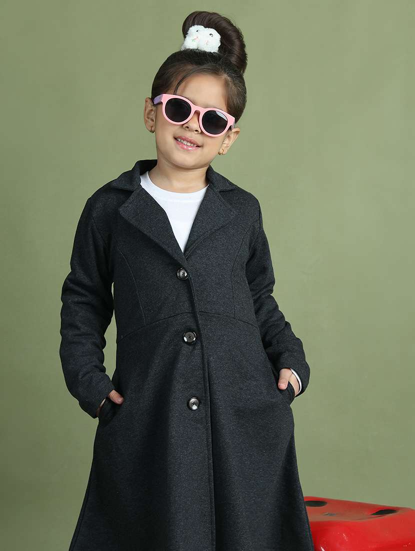 girls solid long sleeve trench coat - 21731875 - Standard Image - 5