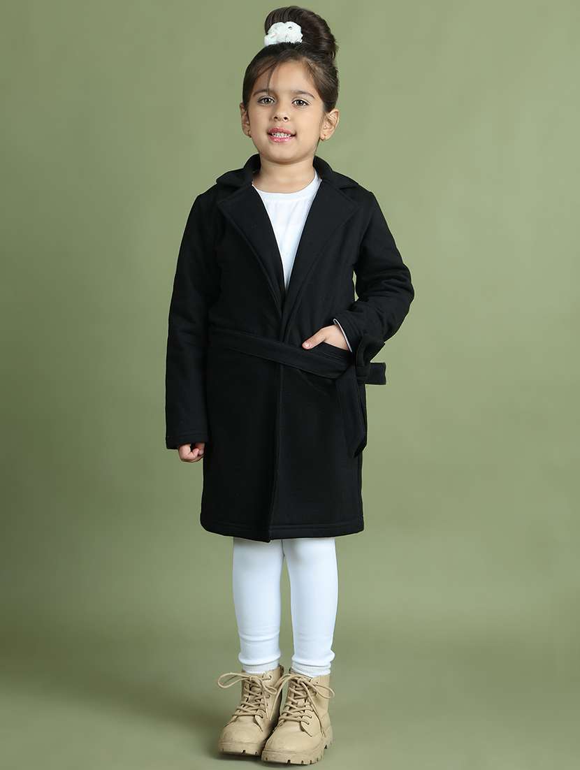 girls solid long sleeve trench coat
