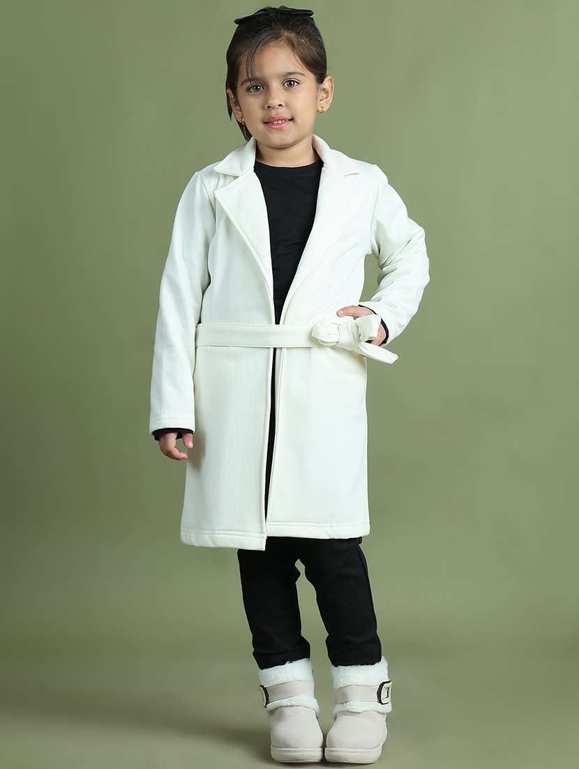 girls solid long sleeve trench coat