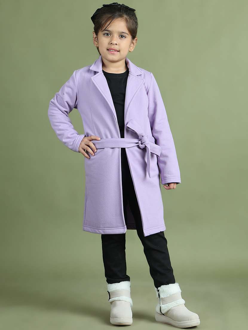 girls solid long sleeve trench coat