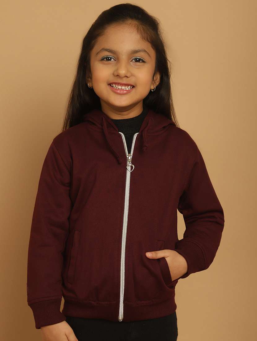girls solid long sleeve hooded sweatshirt