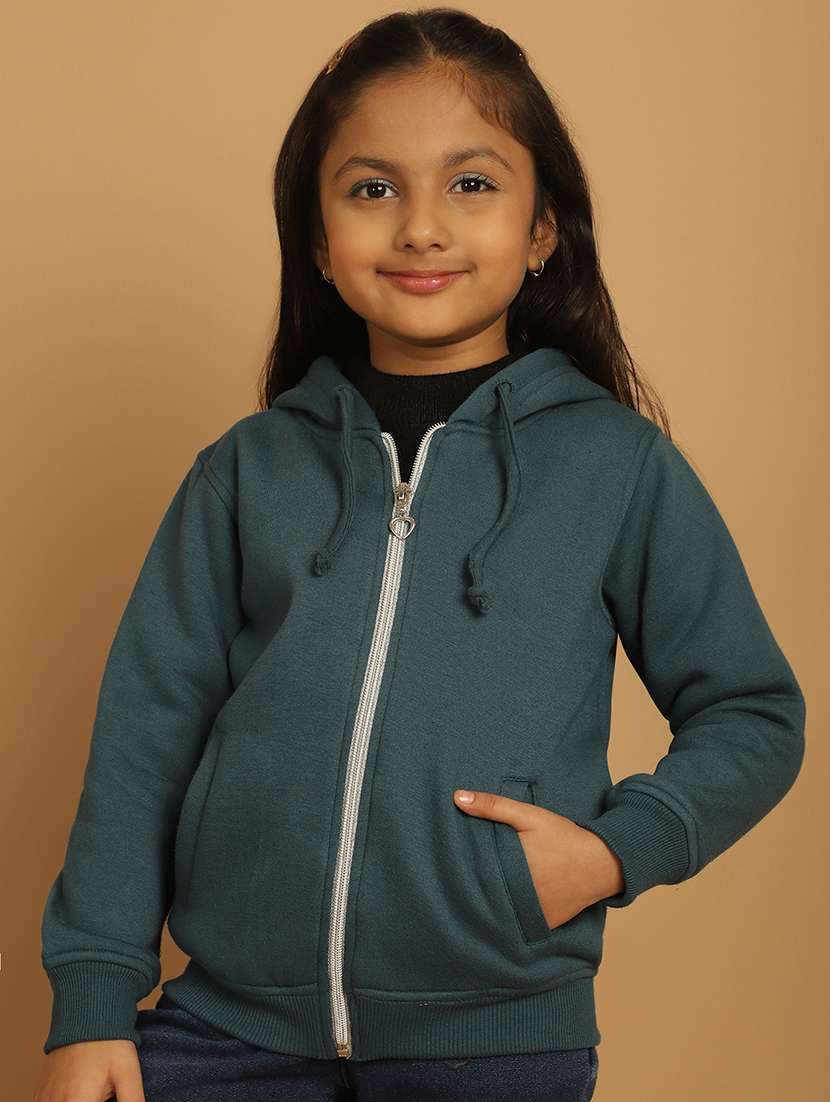 girls solid long sleeve hooded sweatshirt