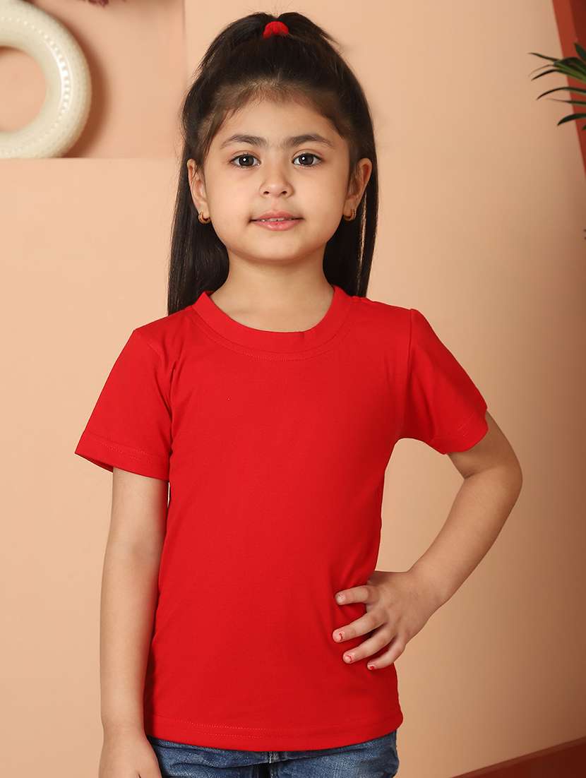 girls solid round neck tee