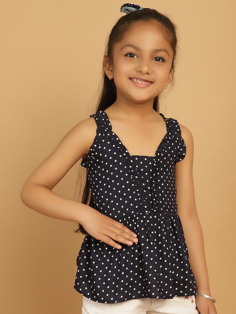 girls navy blue polka dot sleeveless top - 21732039 -  Zoom Image - 0