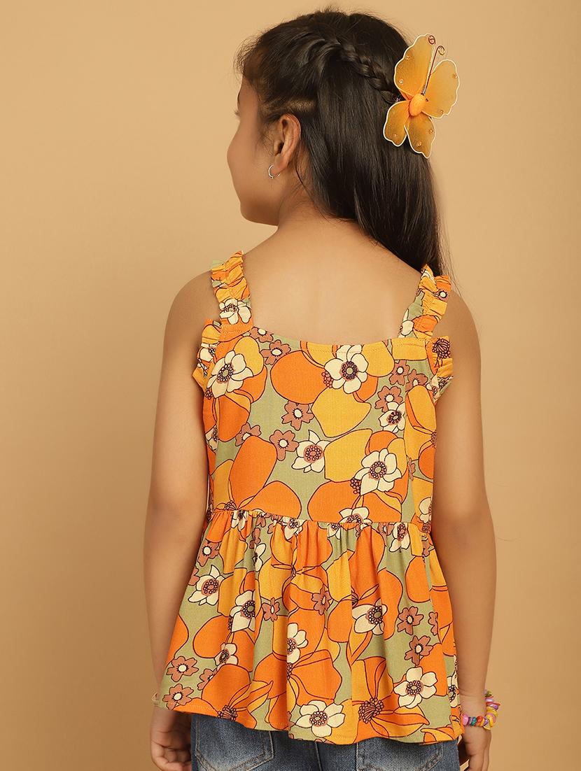 girls mustard floral printed sleeveless top - 21732041 - Standard Image - 3