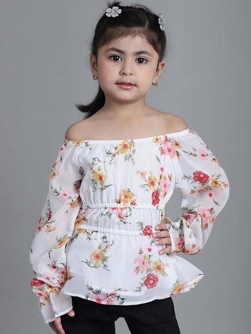 girls off white floral printed off shoulder top - 21732055 - Standard Image - 0