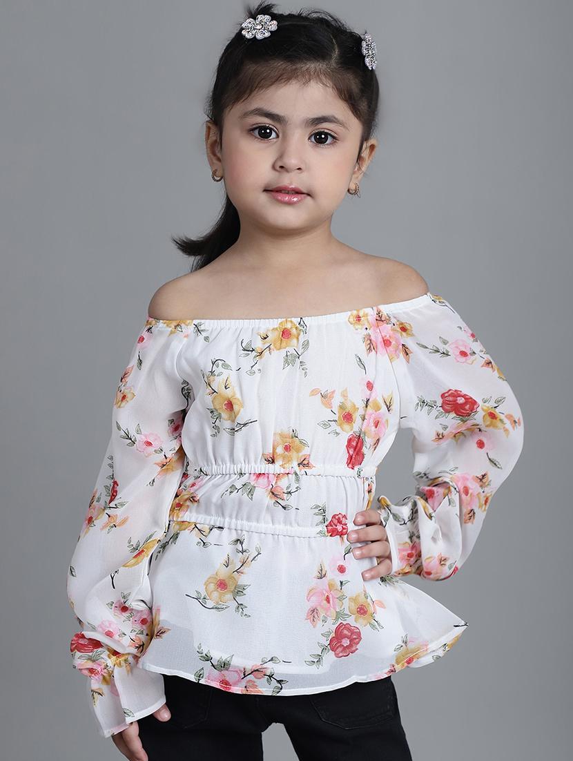 girls off white floral printed off shoulder top - 21732055 - Zoom Image - 0