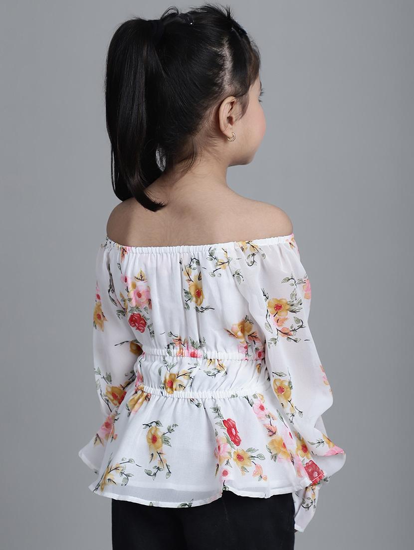 girls off white floral printed off shoulder top - 21732055 - Standard Image - 3