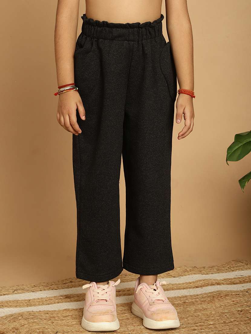 girls solid mid rise trouser