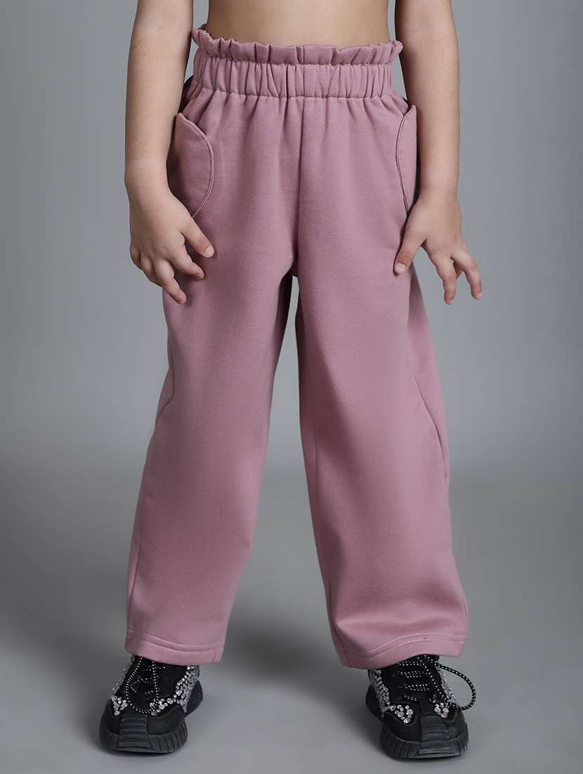girls solid mid rise casual trouser