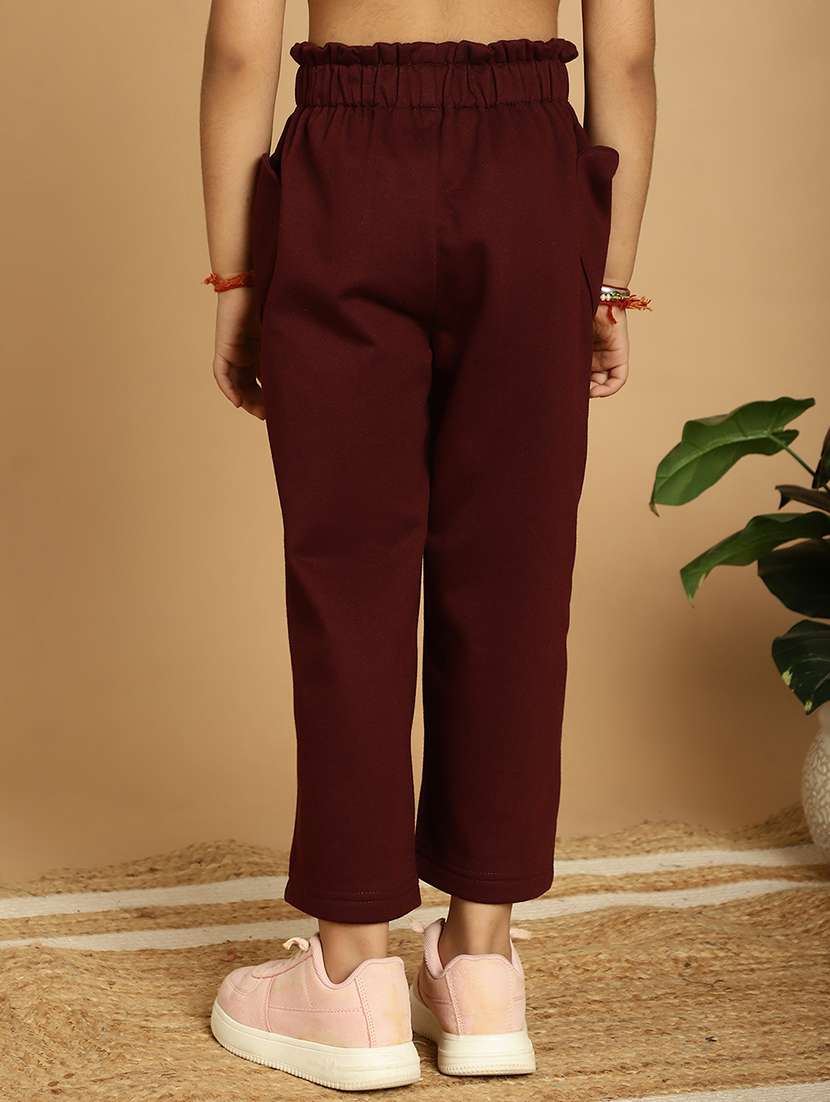 girls solid mid rise casual trouser - 21732077 - Standard Image - 3