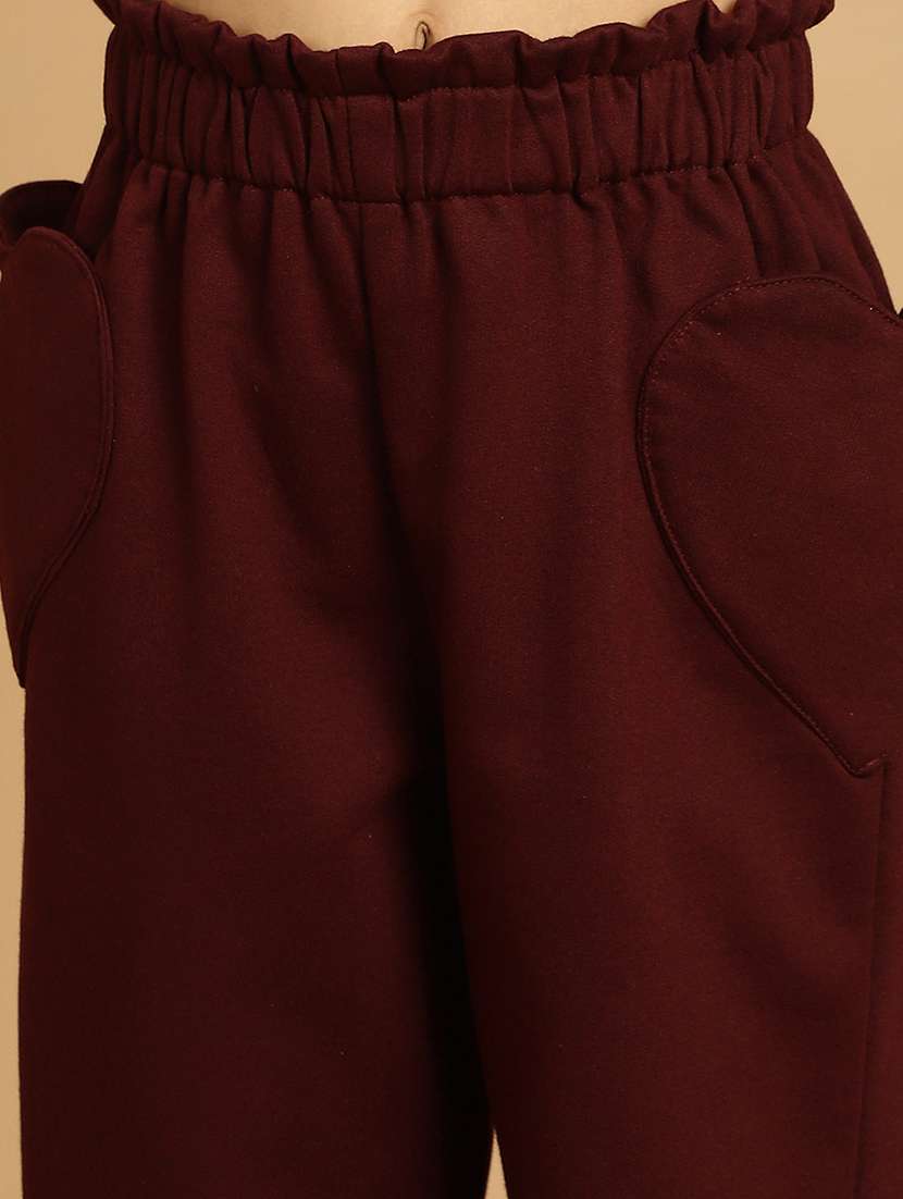 girls solid mid rise casual trouser - 21732077 - Standard Image - 5