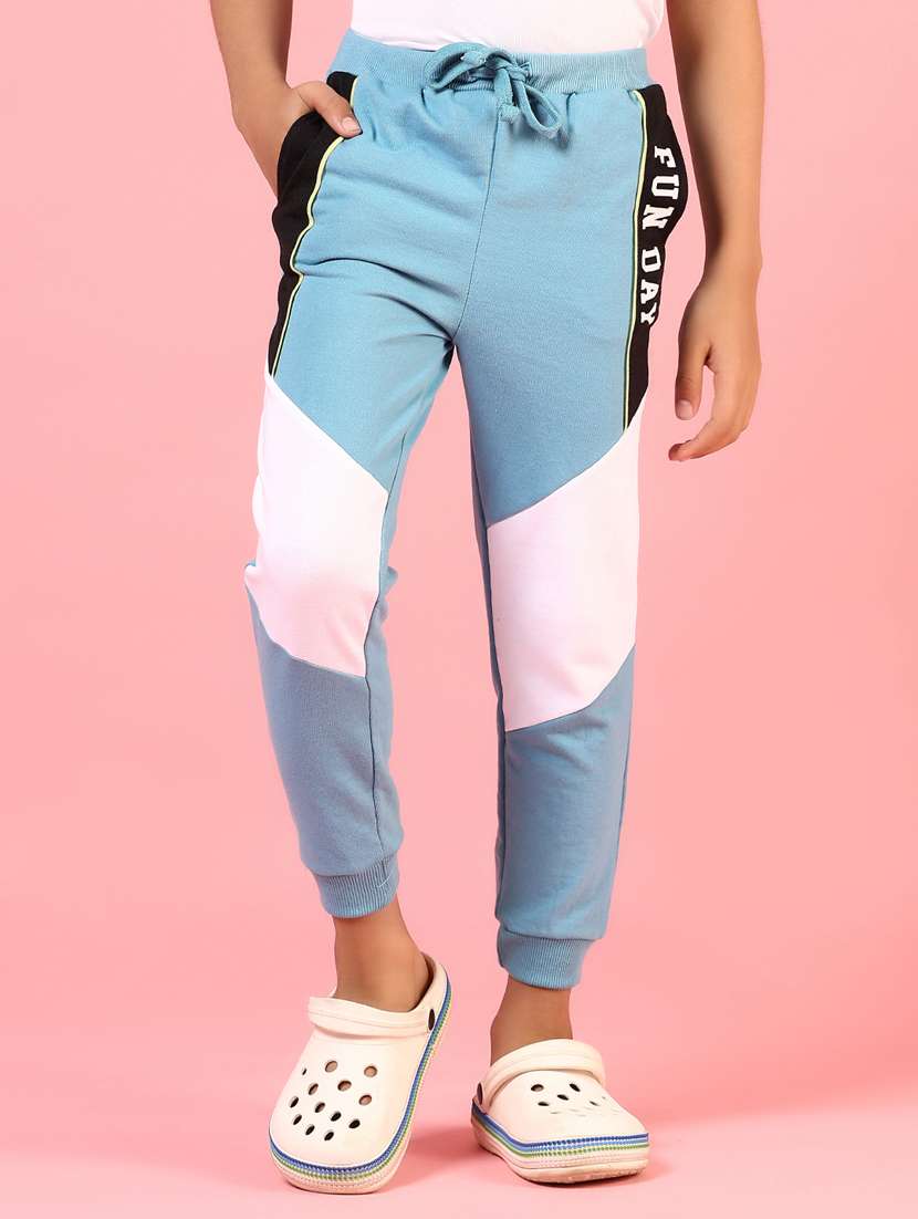 boys light blue color block mid rise jogger