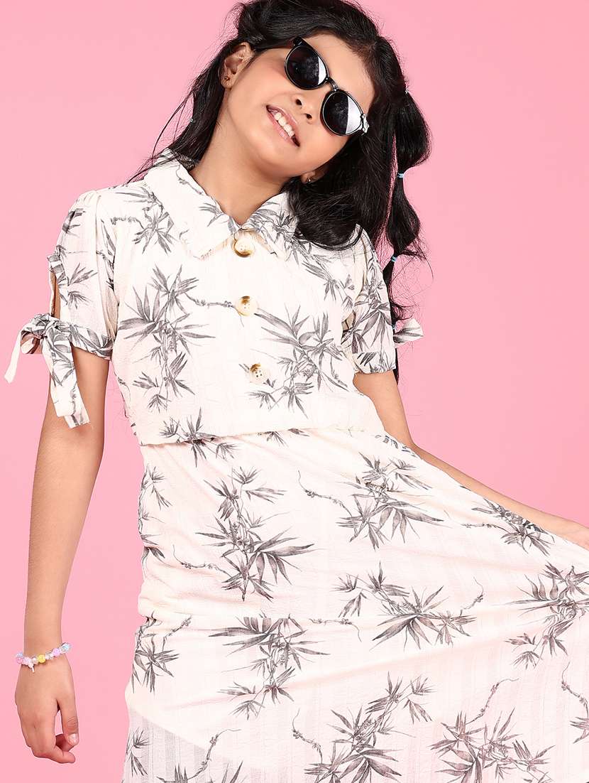 girls printed puff sleeves a-line dress