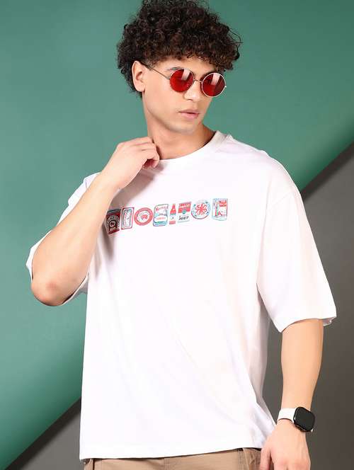 men chest print round neck oversized t-shirt - 21732164 -  Standard Image - 0