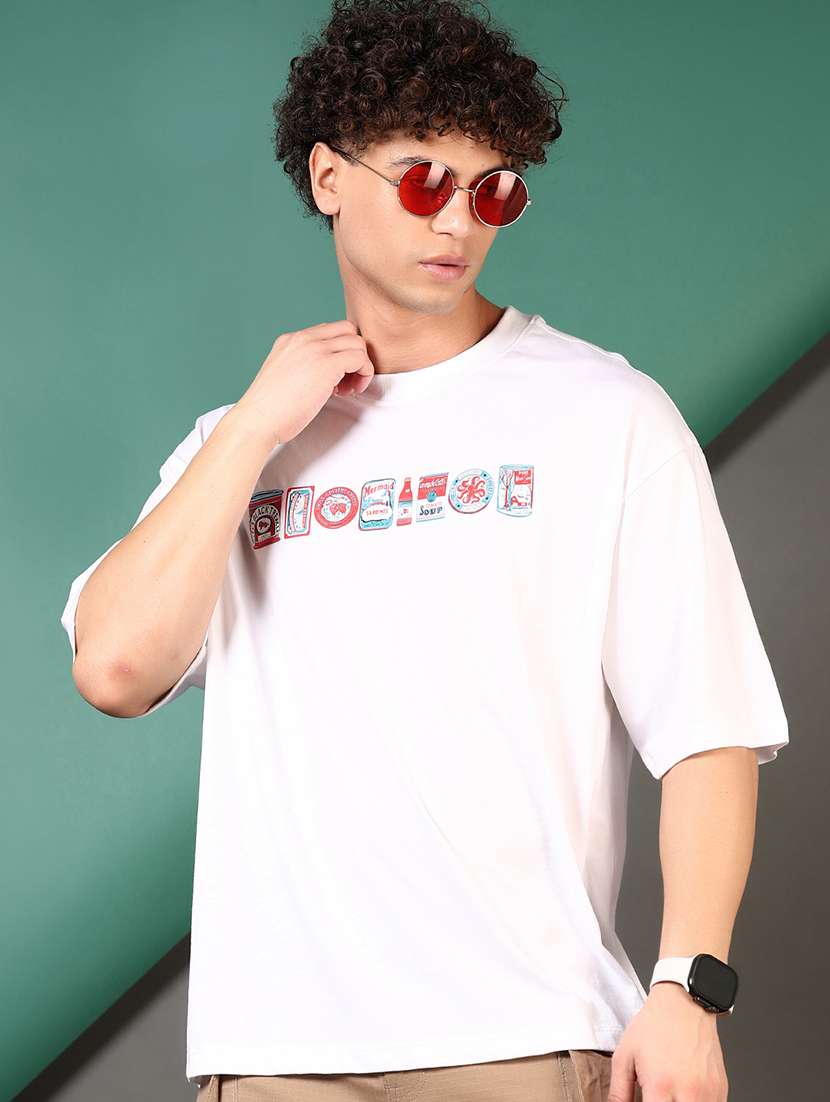 men chest print round neck oversized t-shirt - 21732164 -  Zoom Image - 0