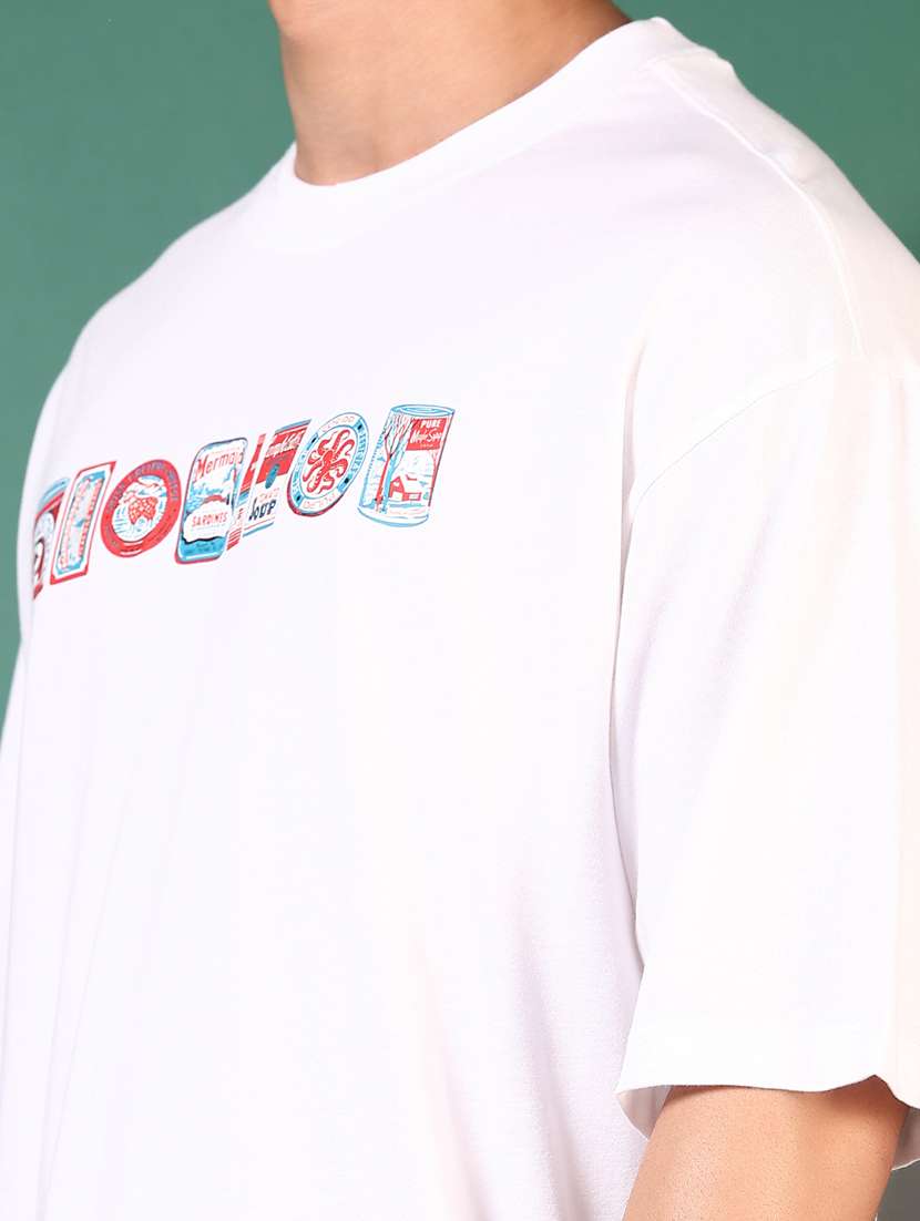 men chest print round neck oversized t-shirt - 21732164 - Standard Image - 3