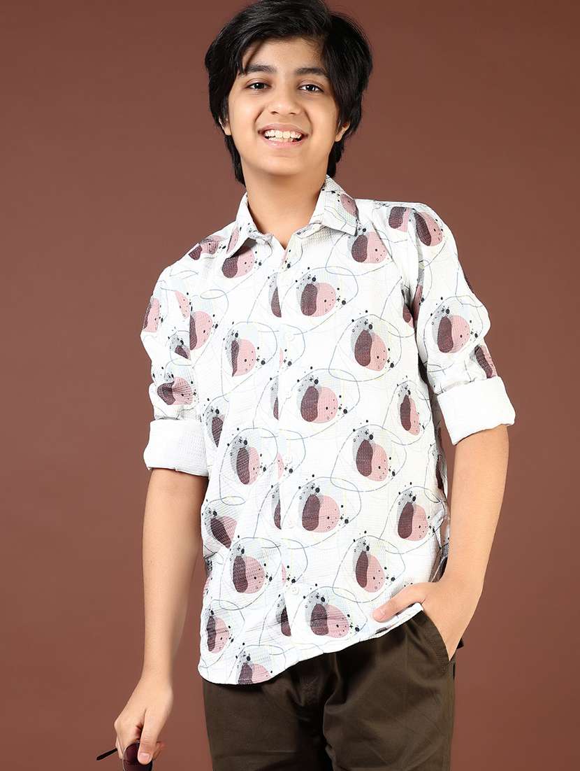 boys printed collared long sleeve shirt