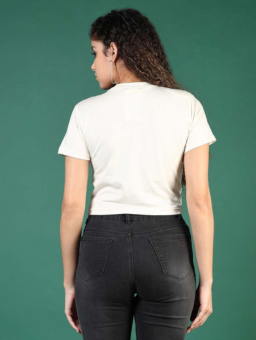 women solid short sleeves crop t-shirt - 21732175 -  Standard Image - 3