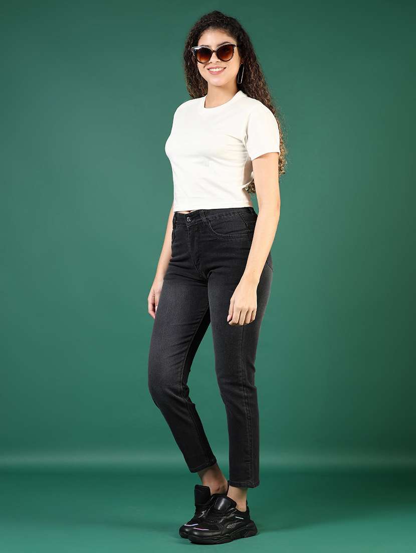 women solid short sleeves crop t-shirt - 21732175 -  Standard Image - 5