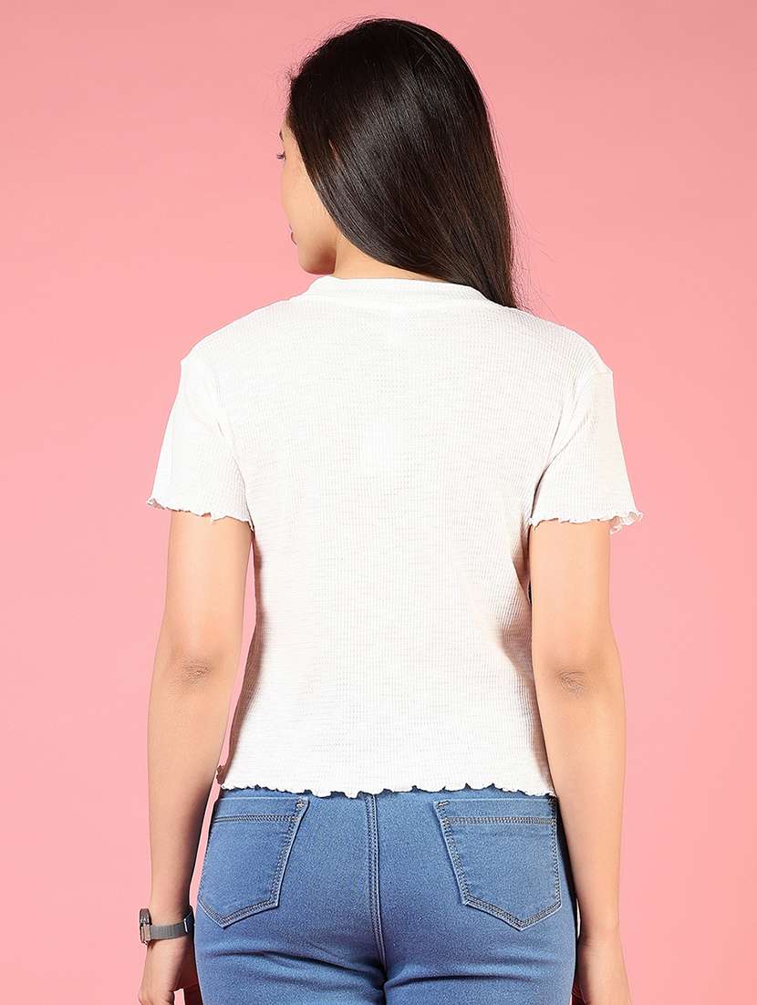 women off white round neck crop top - 21732178 - Standard Image - 3