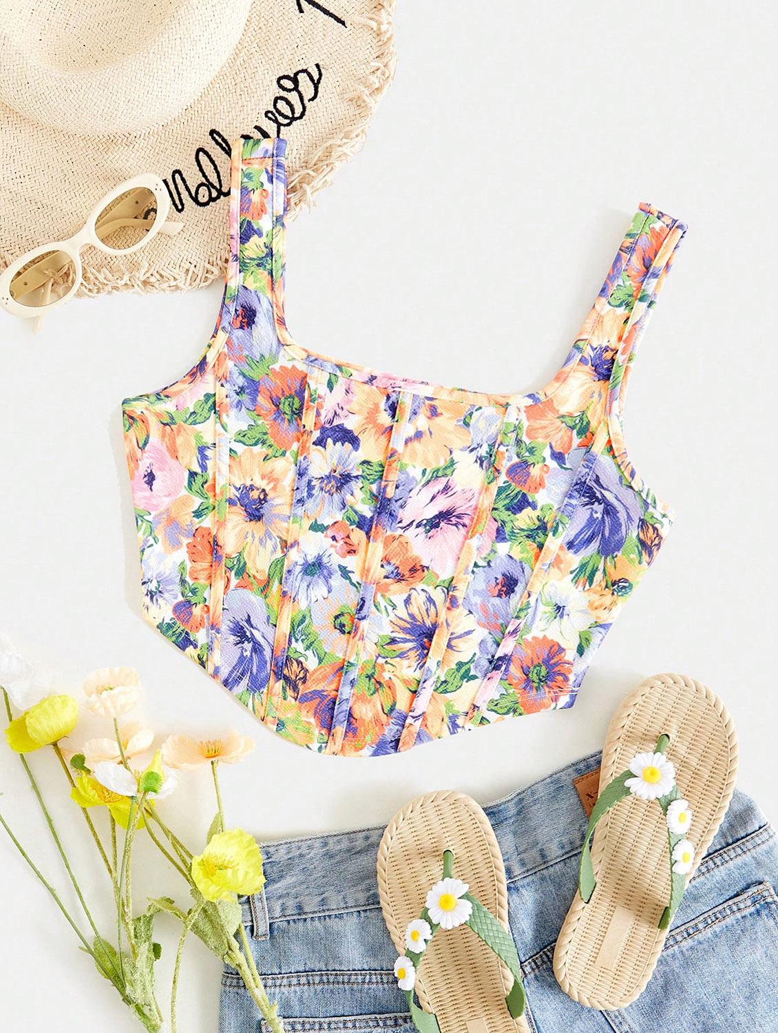women floral print corset crop top - 21732299 - Zoom Image - 0