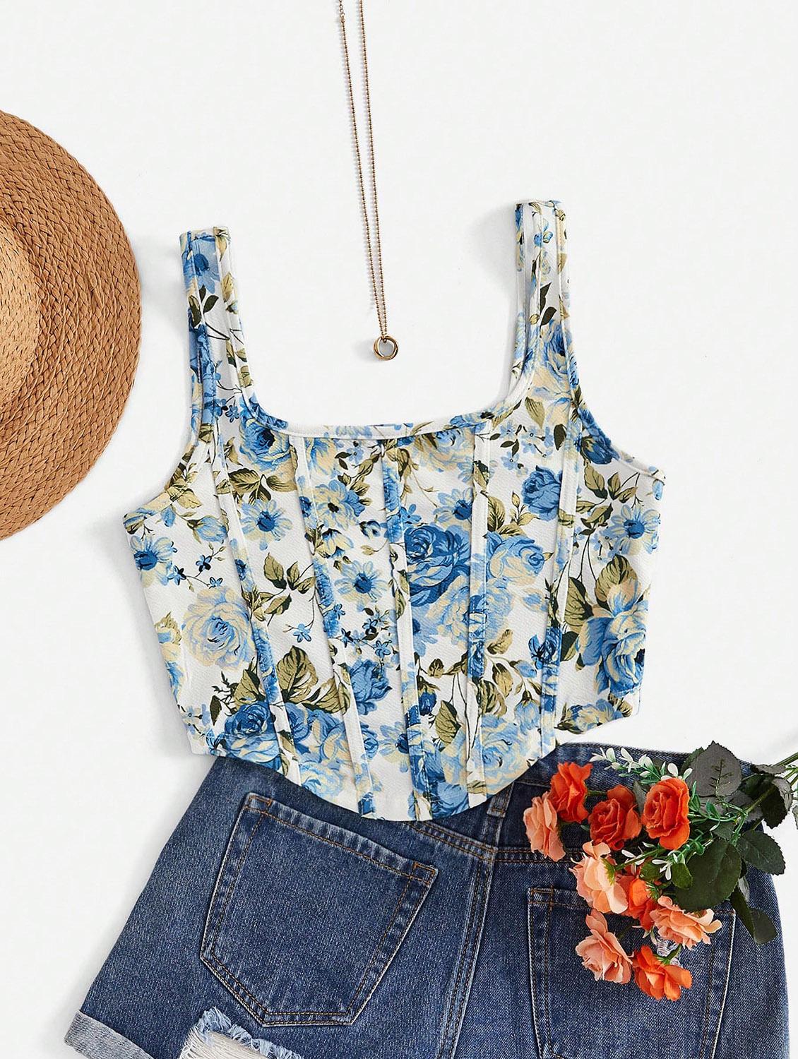 women floral print corset crop top - 21732300 -  Zoom Image - 0