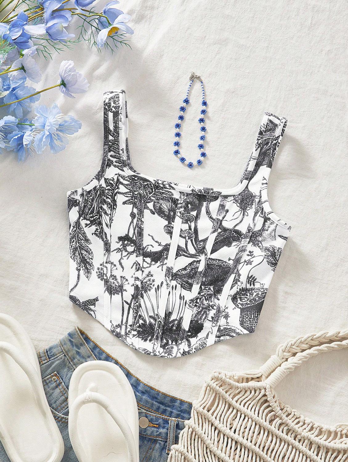 women printed corset crop top - 21732302 -  Zoom Image - 0