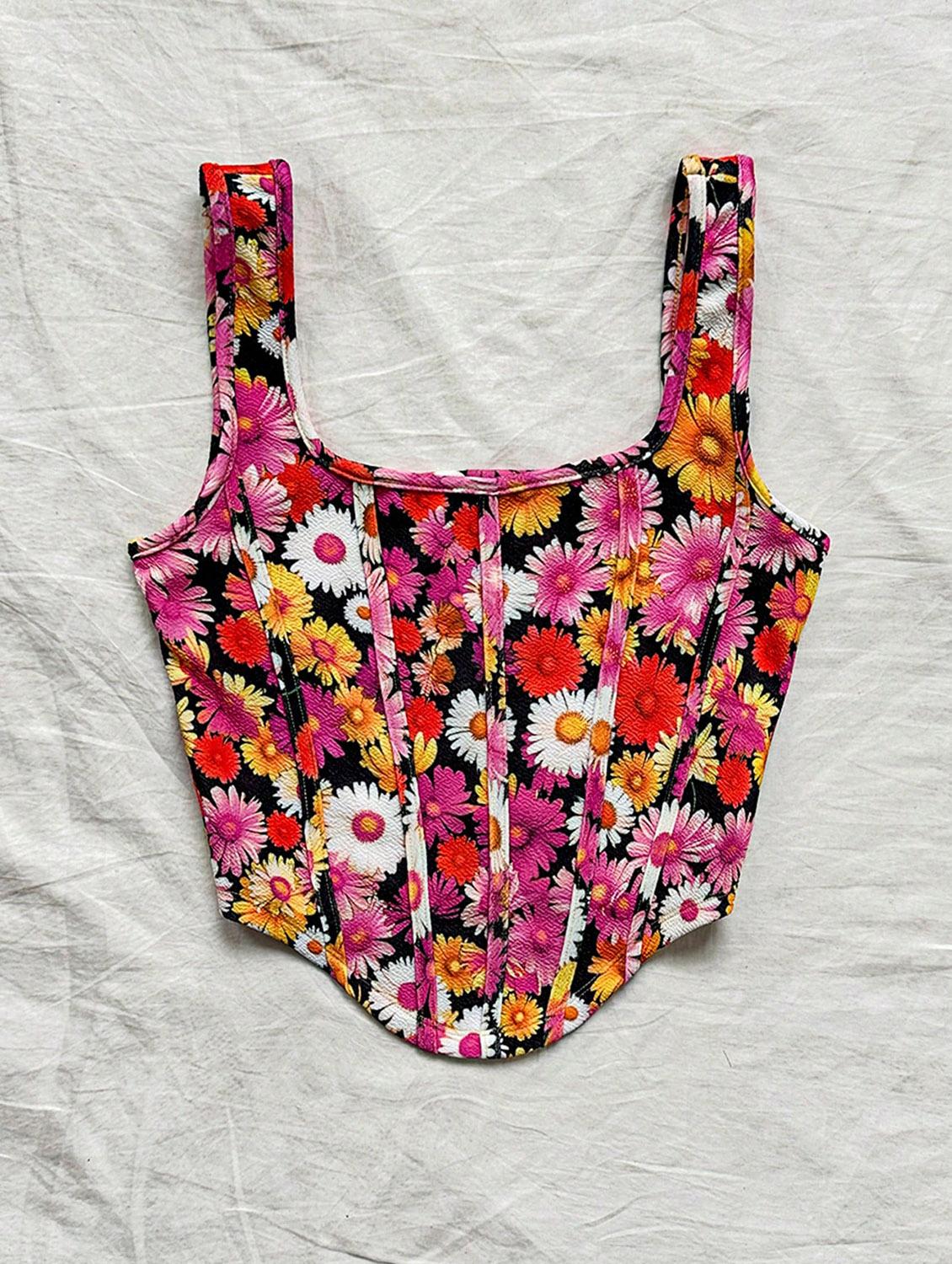 women floral print corset crop top - 21732304 - Zoom Image - 0