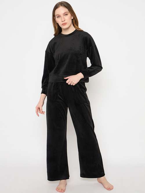 women solid velvet pyjama nightwear set - 21732313 -  Standard Image - 0