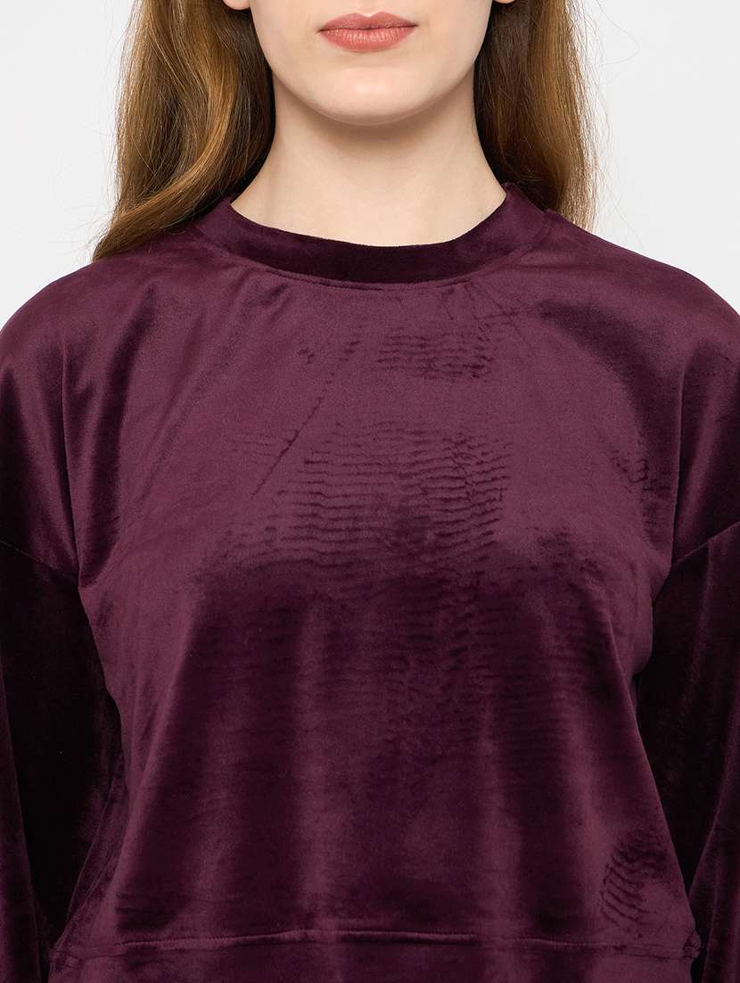 women solid velvet pyjama nightwear set - 21732315 -  Standard Image - 5