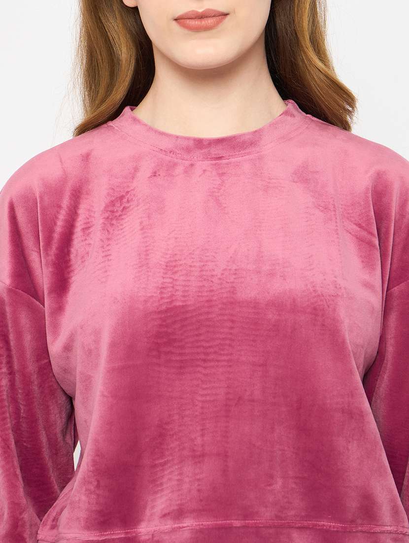 women solid velvet pyjama nightwear set - 21732316 -  Standard Image - 5