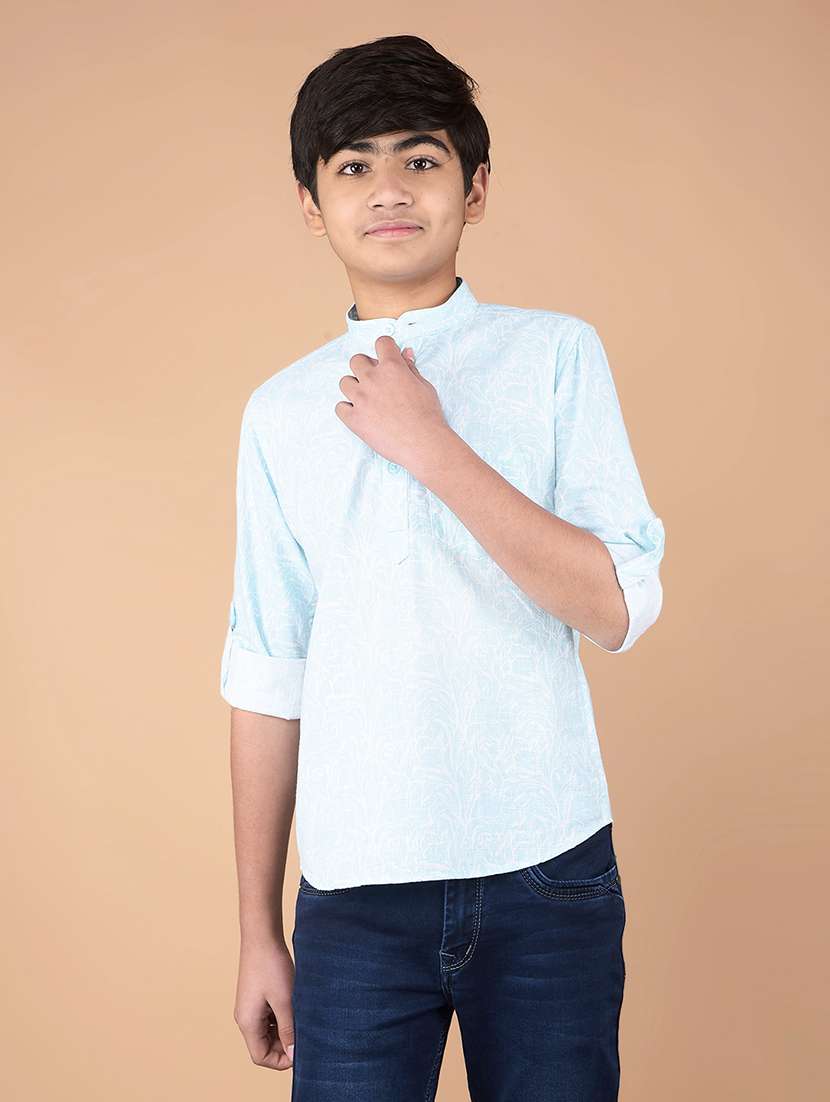 boys printed long sleeve kurta