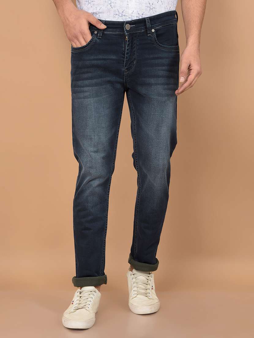 navy blue cotton blend jeans