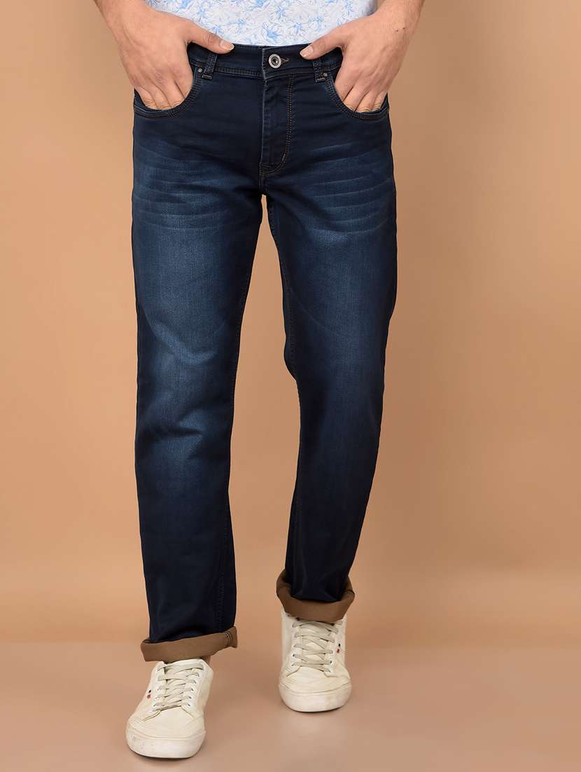 navy blue cotton blend jeans