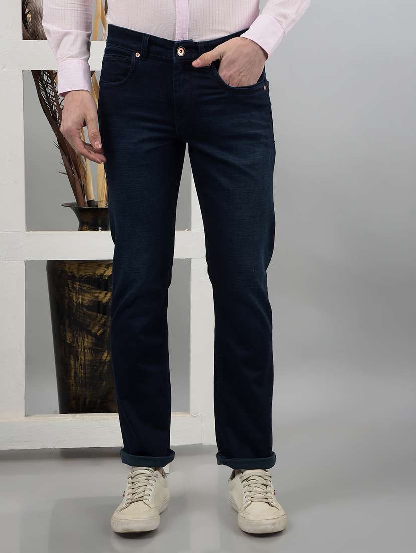 navy blue cotton blend jeans