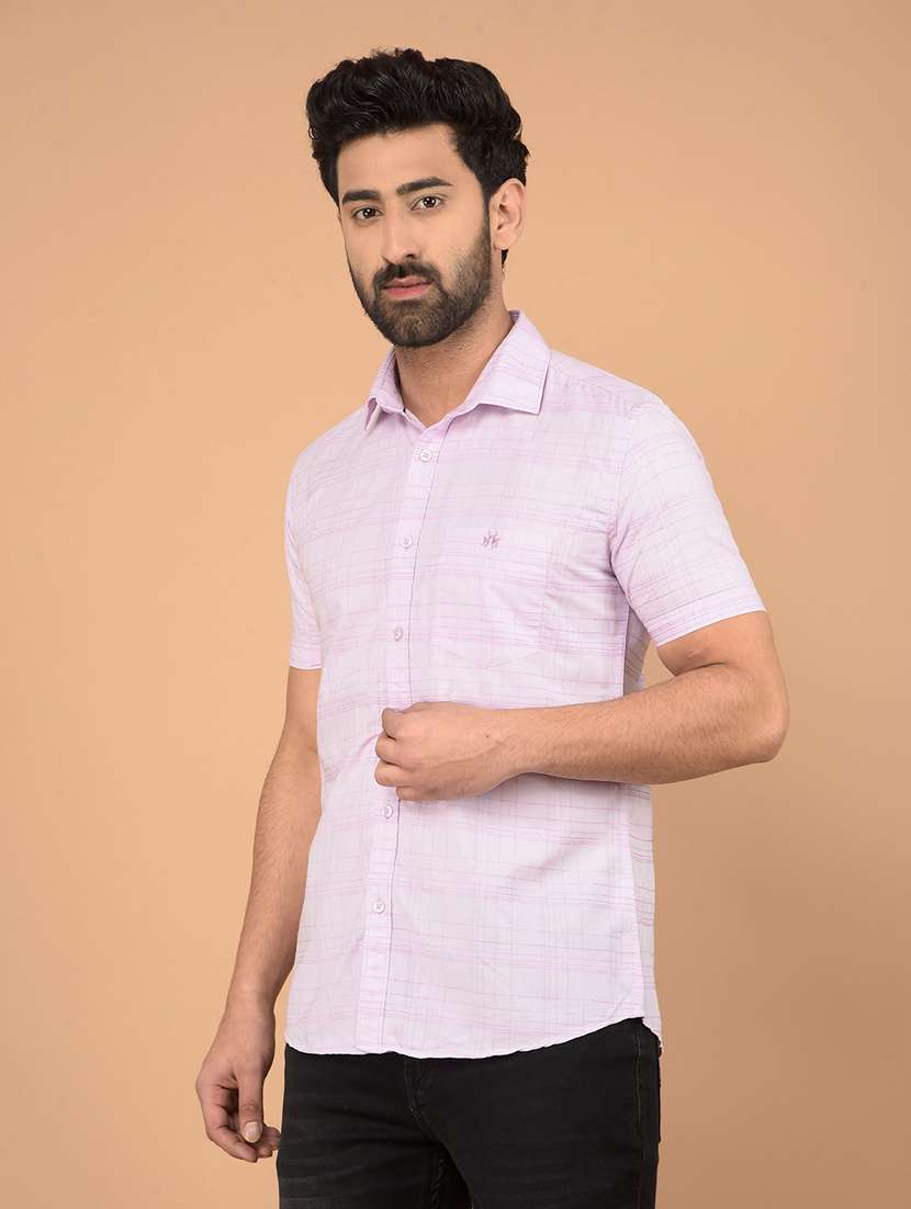 men short sleeves checkered casual shirt