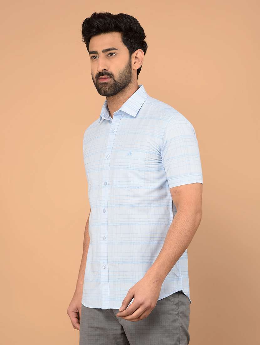 men short sleeves checkered casual shirt